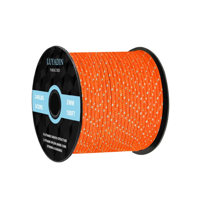 LUYADIN Reflective Paracord 240lb - Diameter 2mm Micro Utility Cord -3 Strand Parachute Spool Cord - 100ft 200ft,Paracord for Camping,Hiking,Fishing,Outdoor and DIY - Image 1